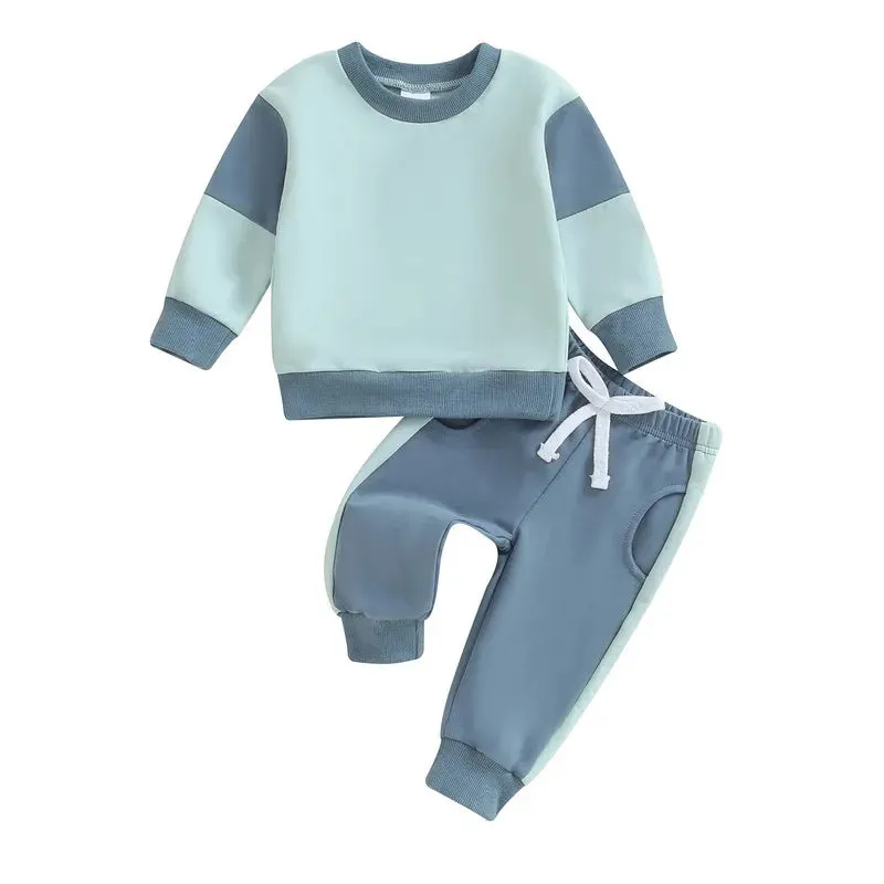 RUEWEY Baby Boy Contrast Colors Pant Sets Spring Autumn Clothes Long Sleeve Sweatshirt and Elastic Sweatpants 2 Piece Track Suit