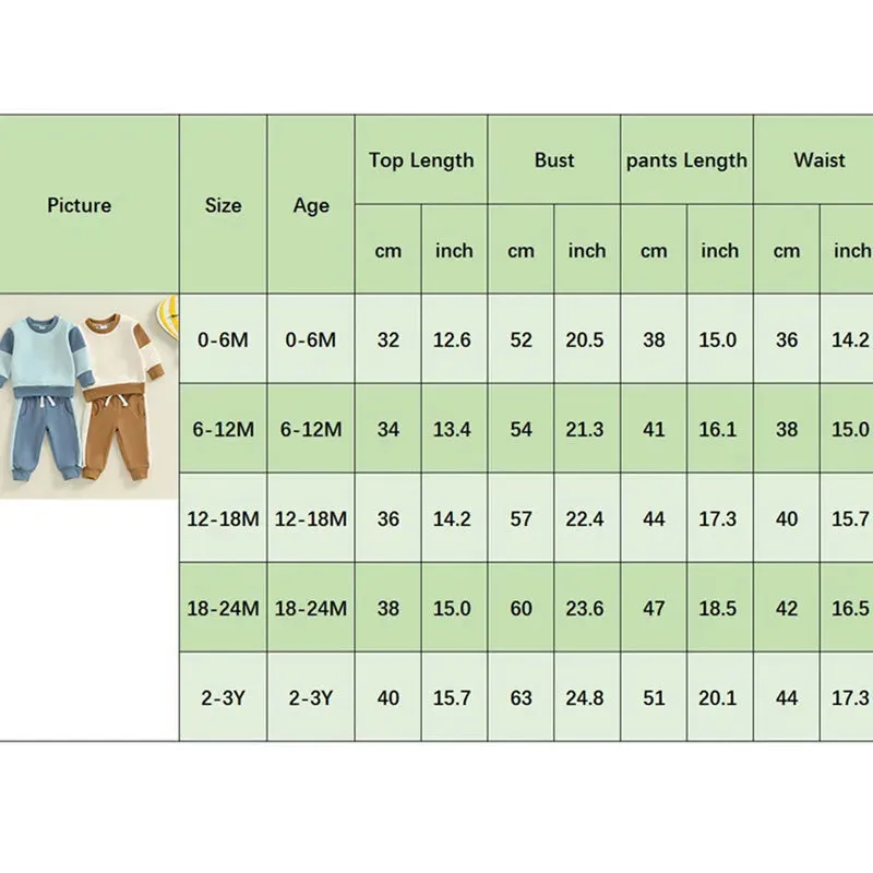 RUEWEY Baby Boy Contrast Colors Pant Sets Spring Autumn Clothes Long Sleeve Sweatshirt and Elastic Sweatpants 2 Piece Track Suit