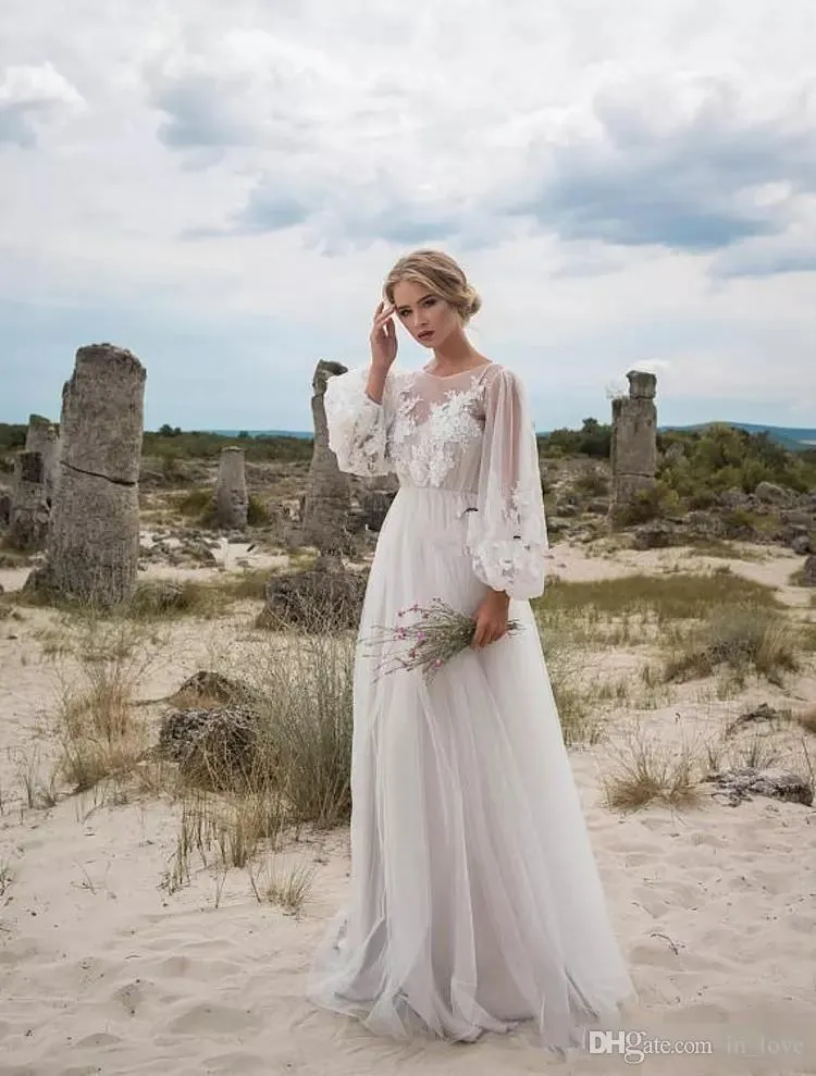 See Through Bodice Appliques Tulle Lace Bridal Gowns