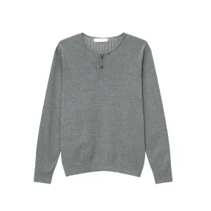 Simple Men's Knits Slim Knitting Casual Buttons Round Collar Solid Color Autumn Long Sleeved Pullover Male Tops 9C6932