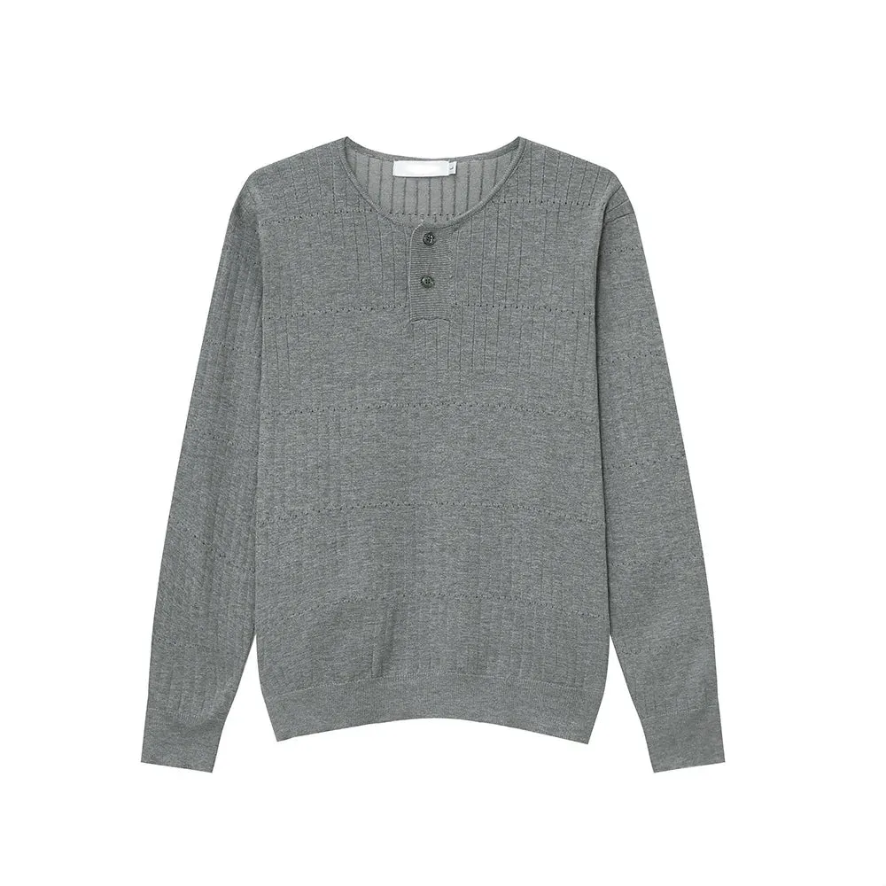 Simple Men's Knits Slim Knitting Casual Buttons Round Collar Solid Color Autumn Long Sleeved Pullover Male Tops 9C6932