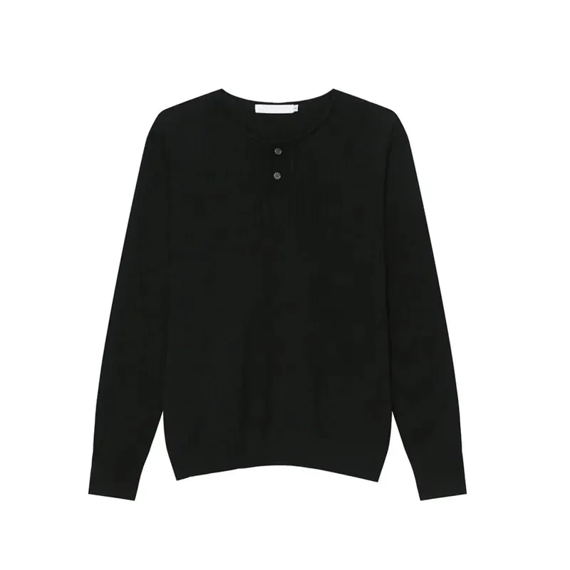 Simple Men's Knits Slim Knitting Casual Buttons Round Collar Solid Color Autumn Long Sleeved Pullover Male Tops 9C6932