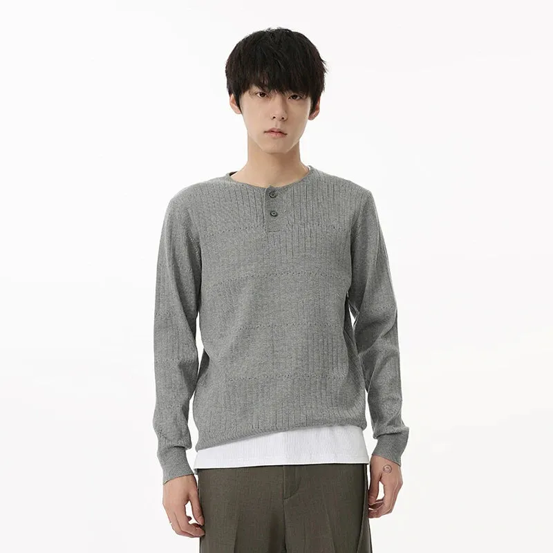 Simple Men's Knits Slim Knitting Casual Buttons Round Collar Solid Color Autumn Long Sleeved Pullover Male Tops 9C6932