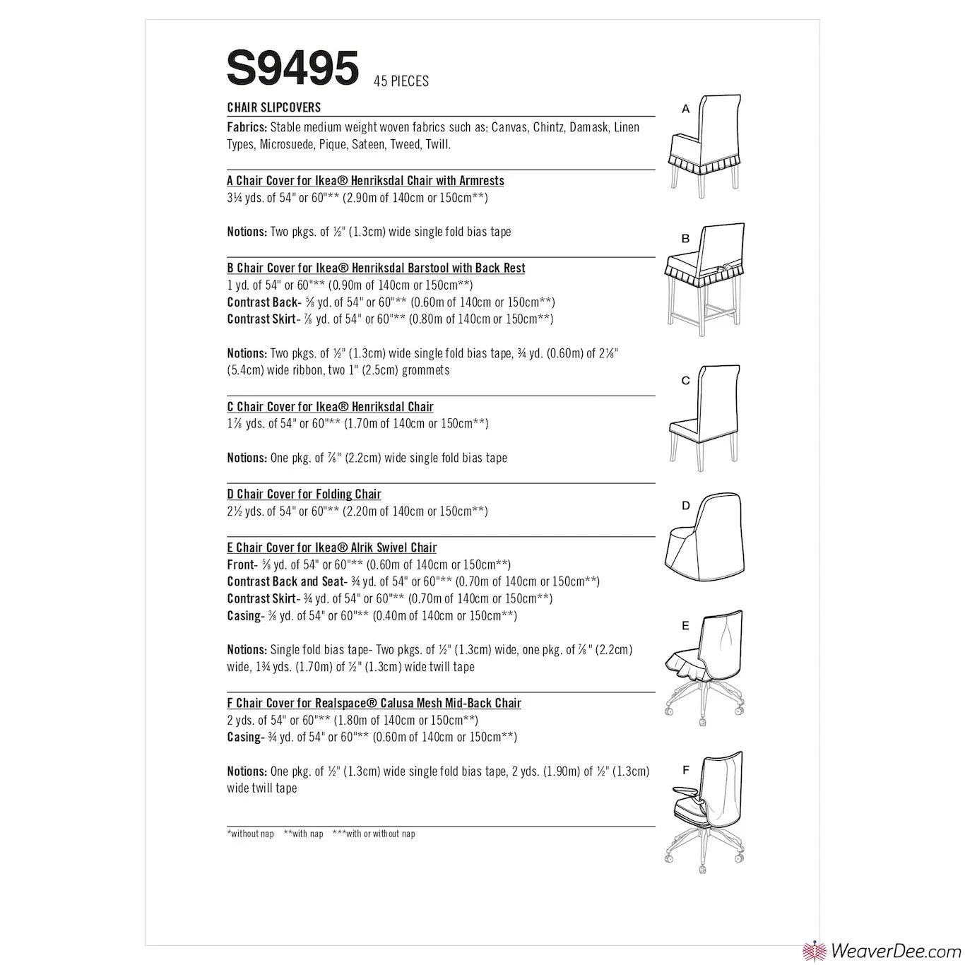 Simplicity Pattern S9495 Chair Slipcovers