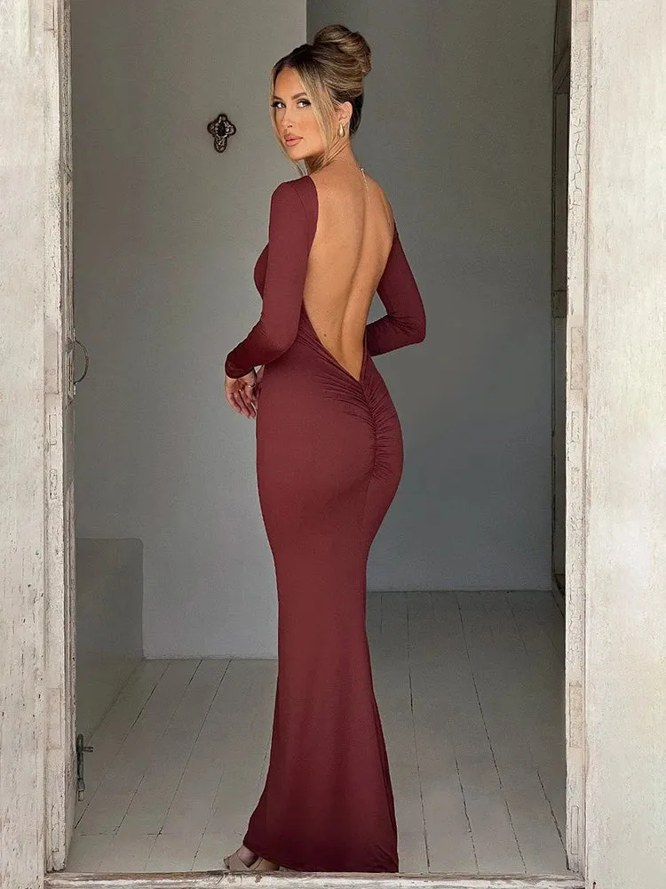 Slim Bodycon Long Backless Nightclub Sexy Autumn Winter Maxi Dress