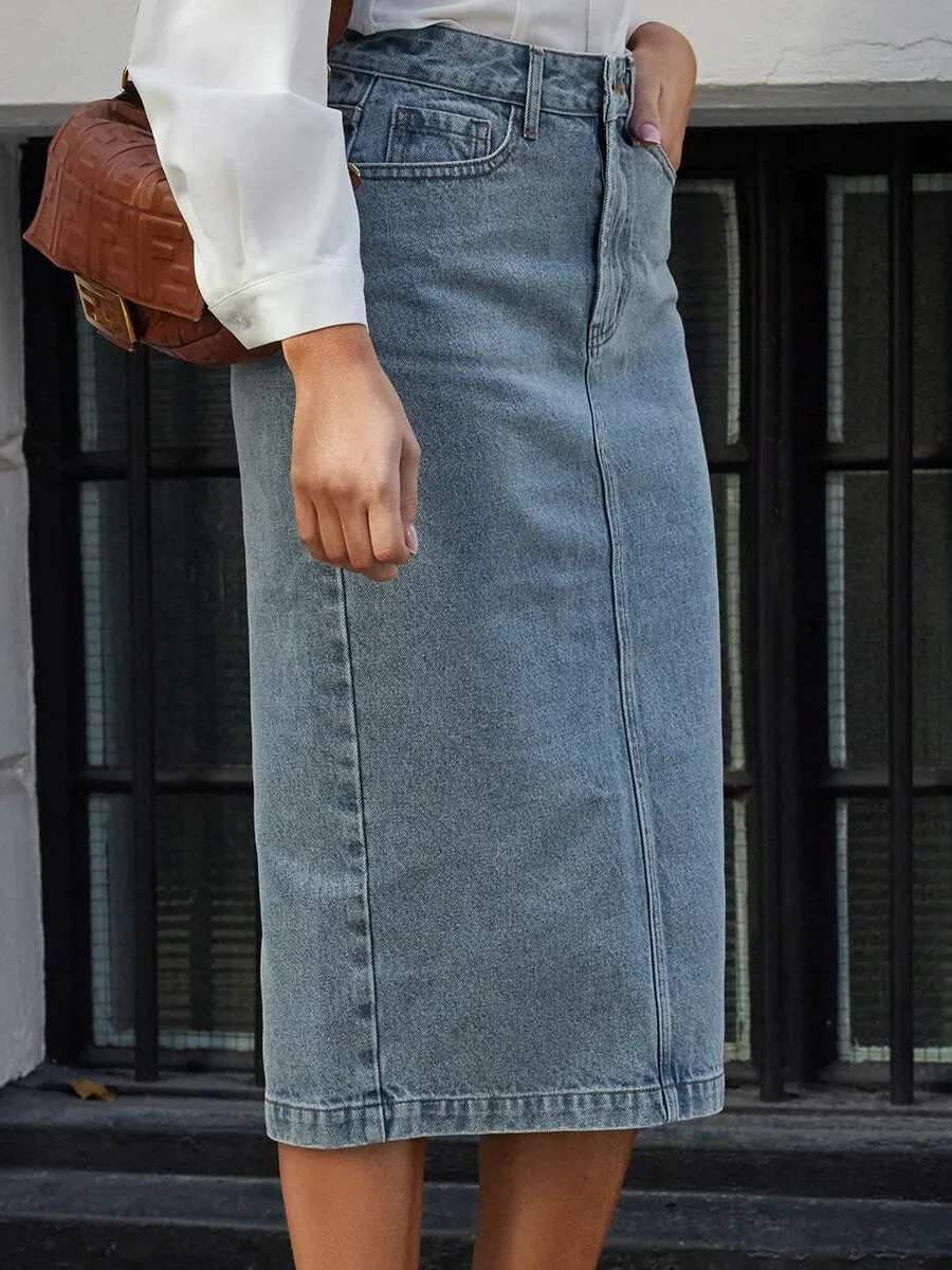 Split Back High Waist Denim Skirt