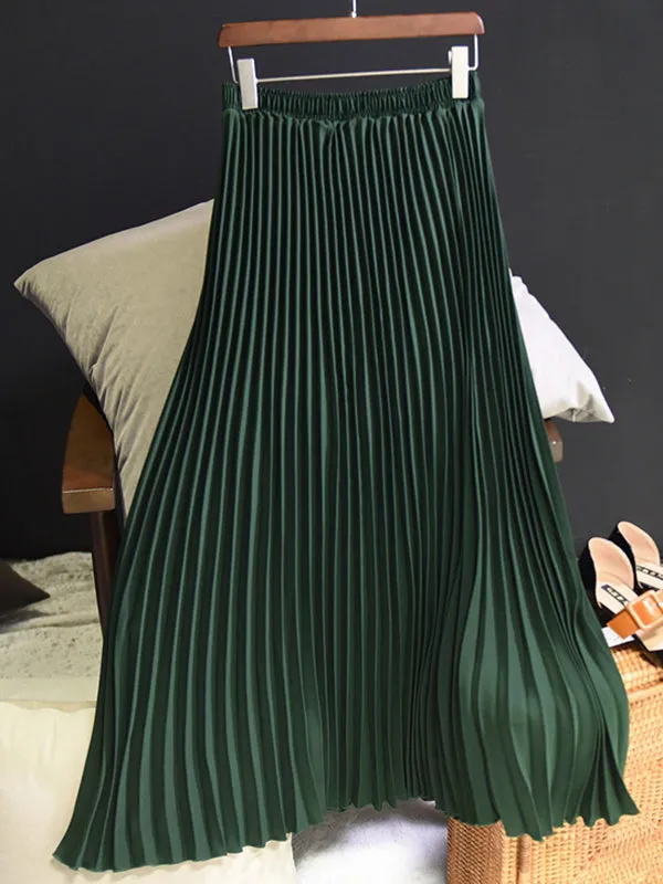 Stylish Pleated Solid Color Elastic Waist Skirts