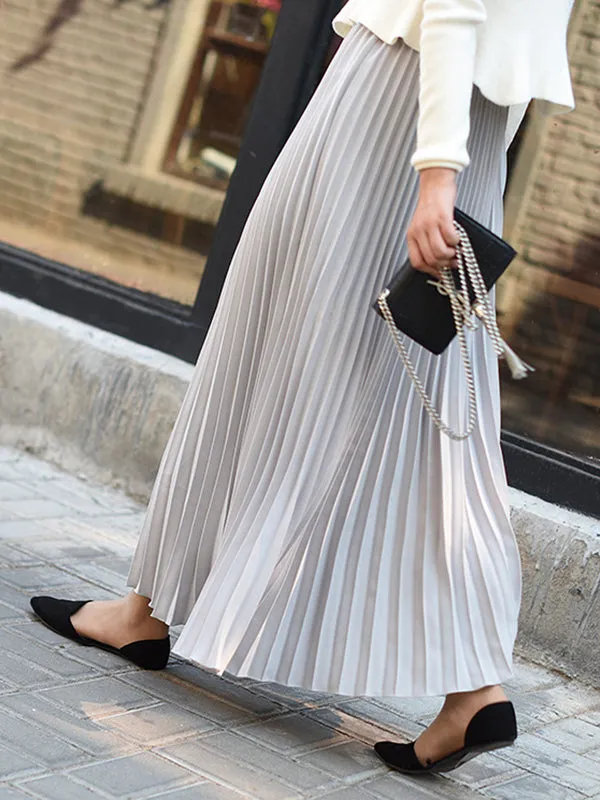 Stylish Pleated Solid Color Elastic Waist Skirts