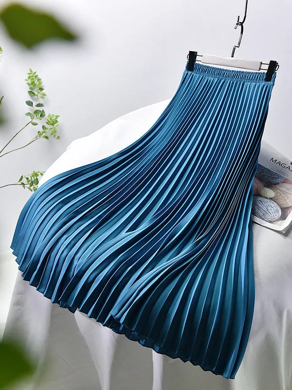 Stylish Pleated Solid Color Elastic Waist Skirts