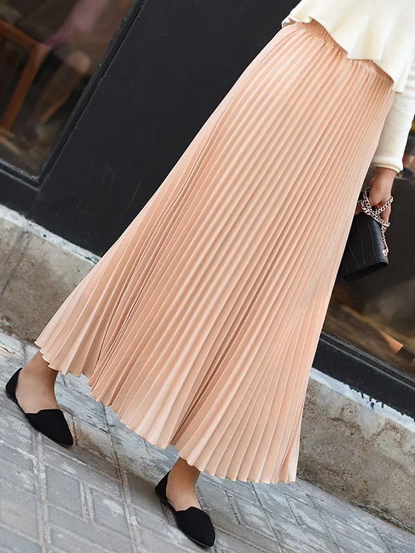 Stylish Pleated Solid Color Elastic Waist Skirts