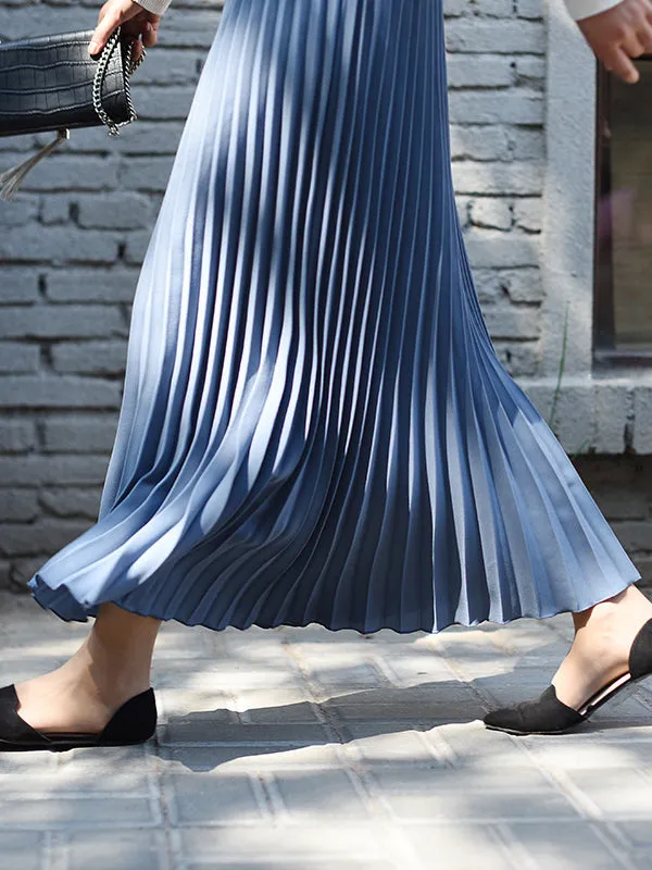 Stylish Pleated Solid Color Elastic Waist Skirts