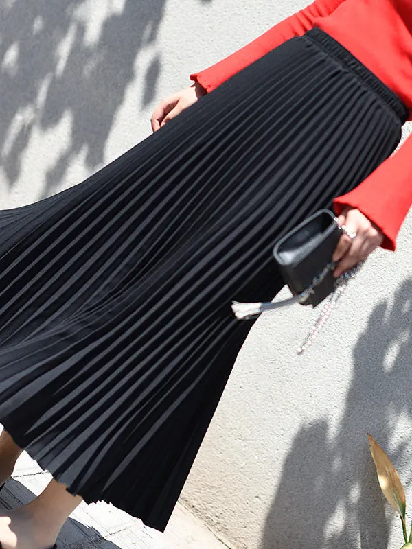 Stylish Pleated Solid Color Elastic Waist Skirts