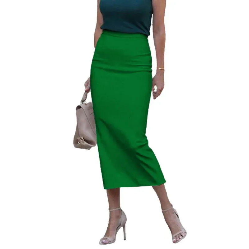 TAVIMART  -  Female Fashion Solid Color High Waisted Zipper Skirts Spring Autumn Causal Simple Office Lady Midi Skirts