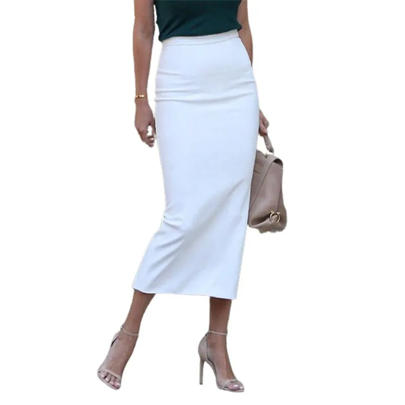 TAVIMART  -  Female Fashion Solid Color High Waisted Zipper Skirts Spring Autumn Causal Simple Office Lady Midi Skirts