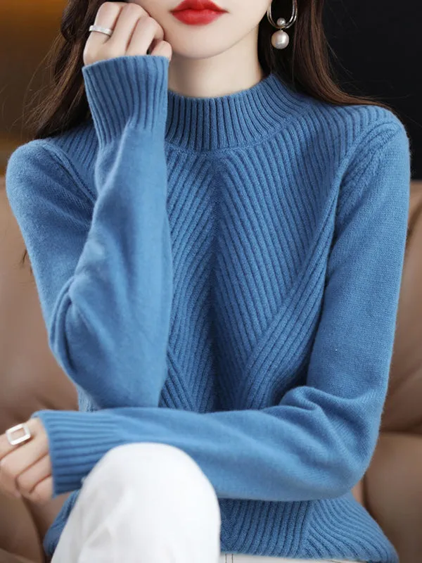 Urban Long Sleeves Solid Color Half Turtleneck Sweater Tops