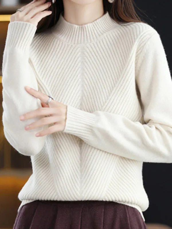 Urban Long Sleeves Solid Color Half Turtleneck Sweater Tops