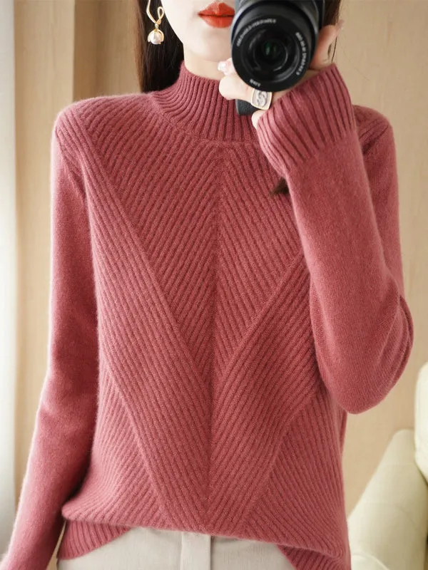 Urban Long Sleeves Solid Color Half Turtleneck Sweater Tops