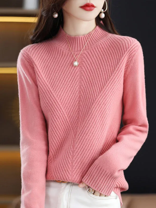 Urban Long Sleeves Solid Color Half Turtleneck Sweater Tops