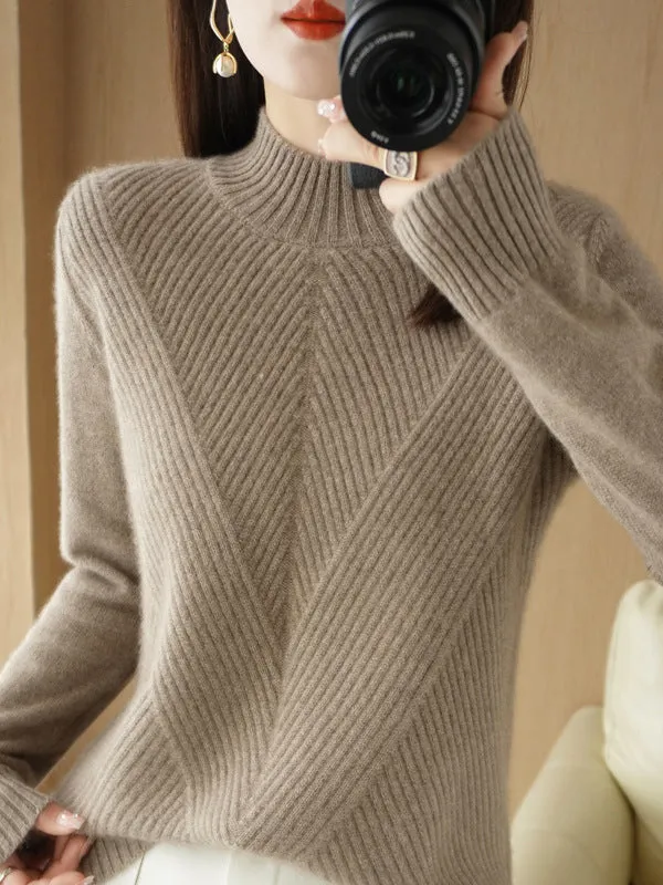 Urban Long Sleeves Solid Color Half Turtleneck Sweater Tops