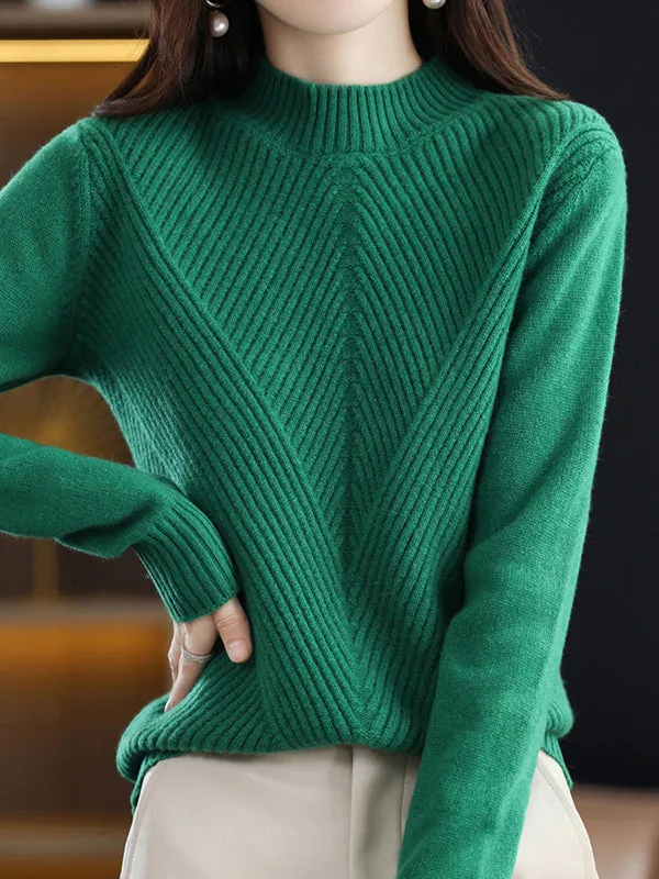 Urban Long Sleeves Solid Color Half Turtleneck Sweater Tops