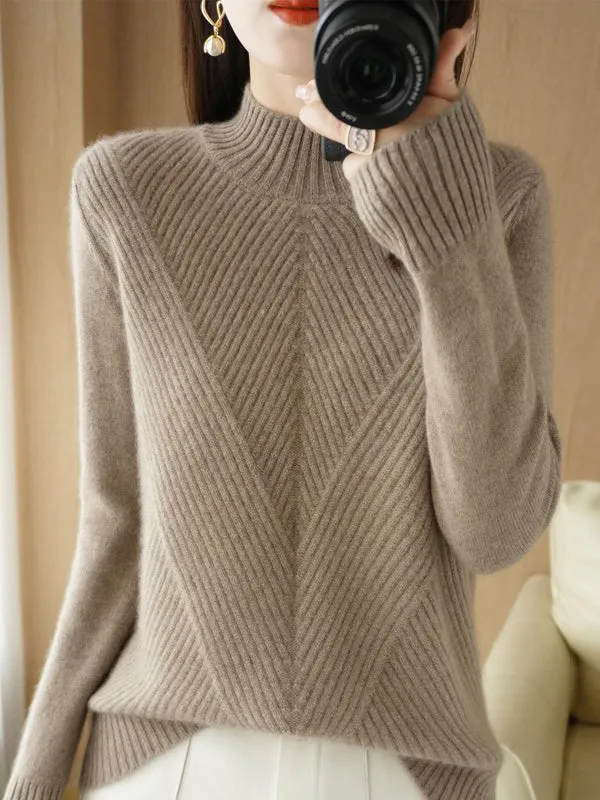 Urban Long Sleeves Solid Color Half Turtleneck Sweater Tops