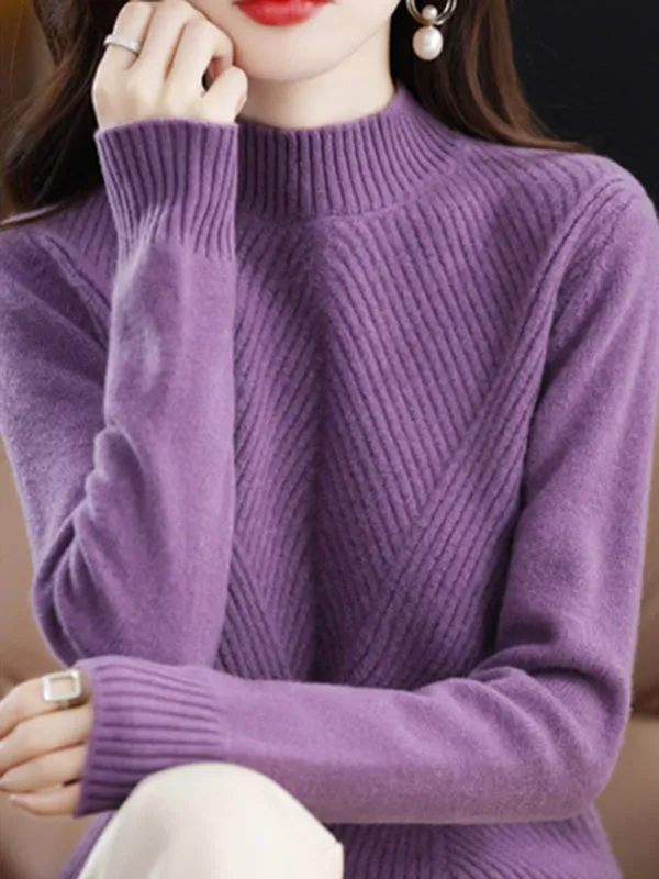 Urban Long Sleeves Solid Color Half Turtleneck Sweater Tops