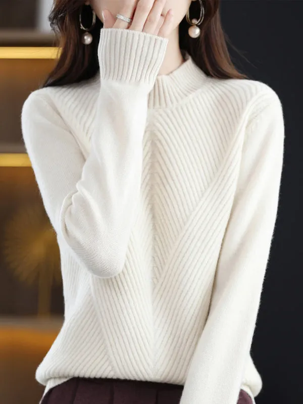 Urban Long Sleeves Solid Color Half Turtleneck Sweater Tops