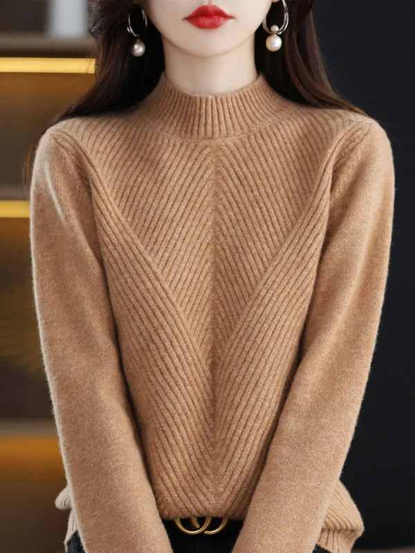 Urban Long Sleeves Solid Color Half Turtleneck Sweater Tops