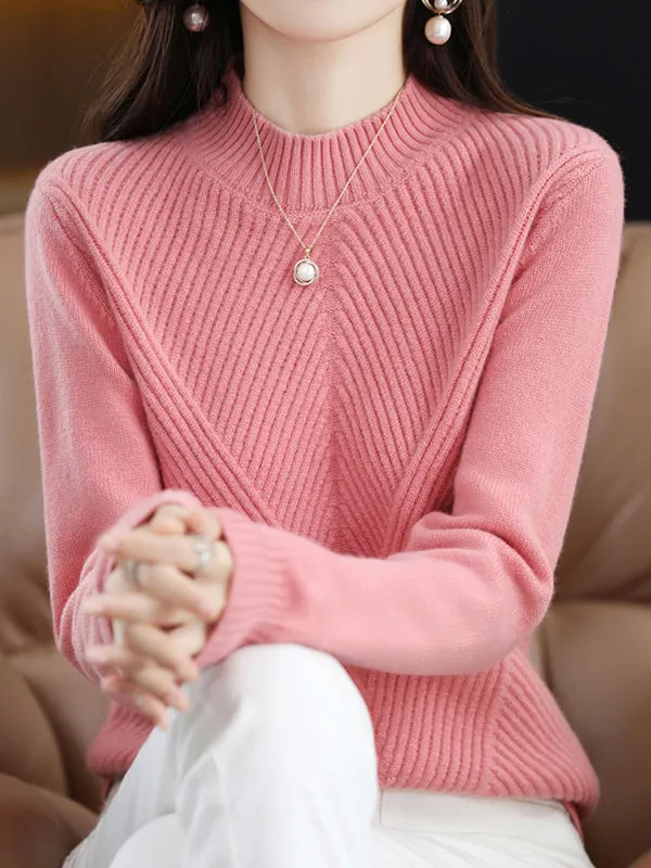 Urban Long Sleeves Solid Color Half Turtleneck Sweater Tops