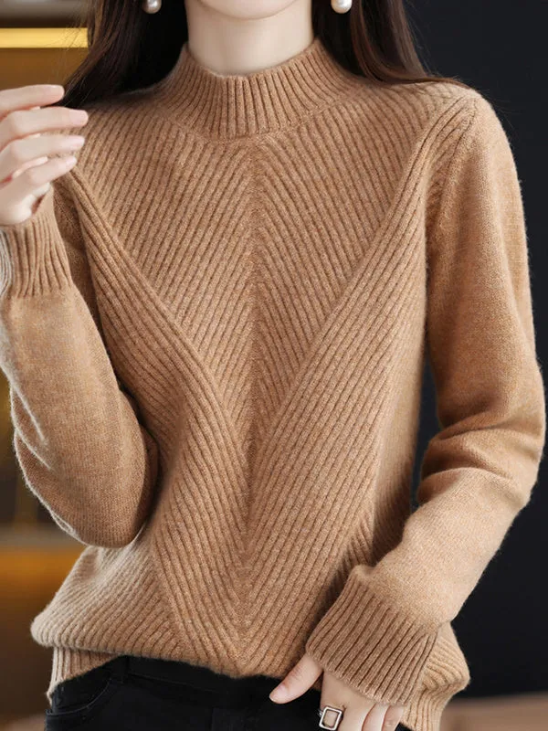 Urban Long Sleeves Solid Color Half Turtleneck Sweater Tops