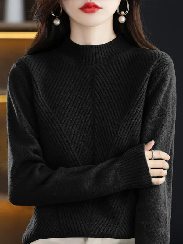 Urban Long Sleeves Solid Color Half Turtleneck Sweater Tops