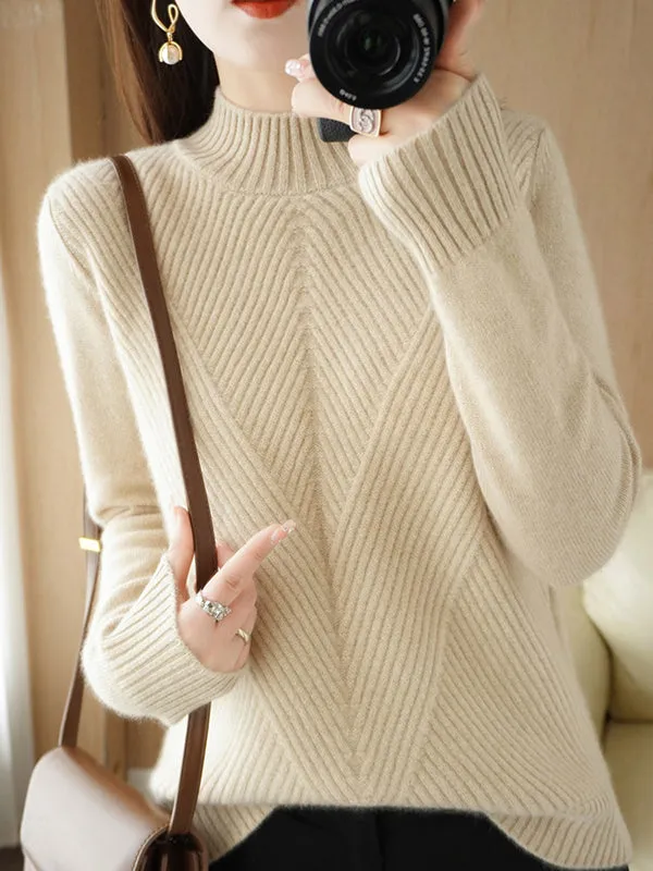 Urban Long Sleeves Solid Color Half Turtleneck Sweater Tops