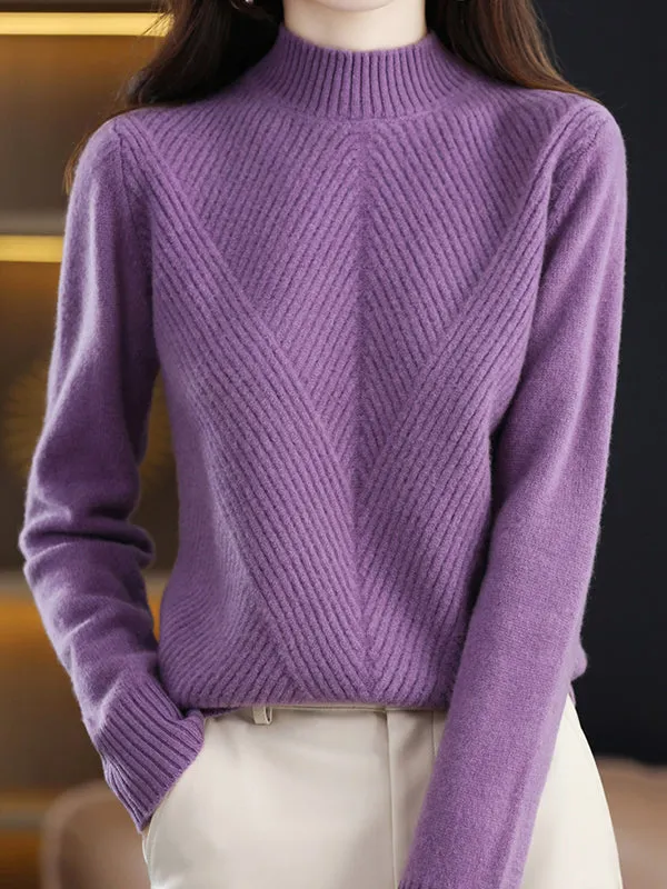 Urban Long Sleeves Solid Color Half Turtleneck Sweater Tops