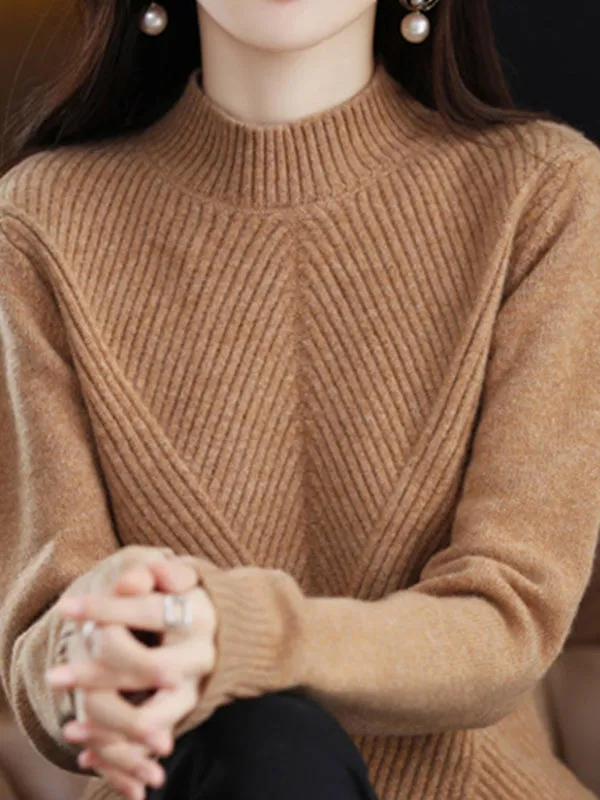 Urban Long Sleeves Solid Color Half Turtleneck Sweater Tops