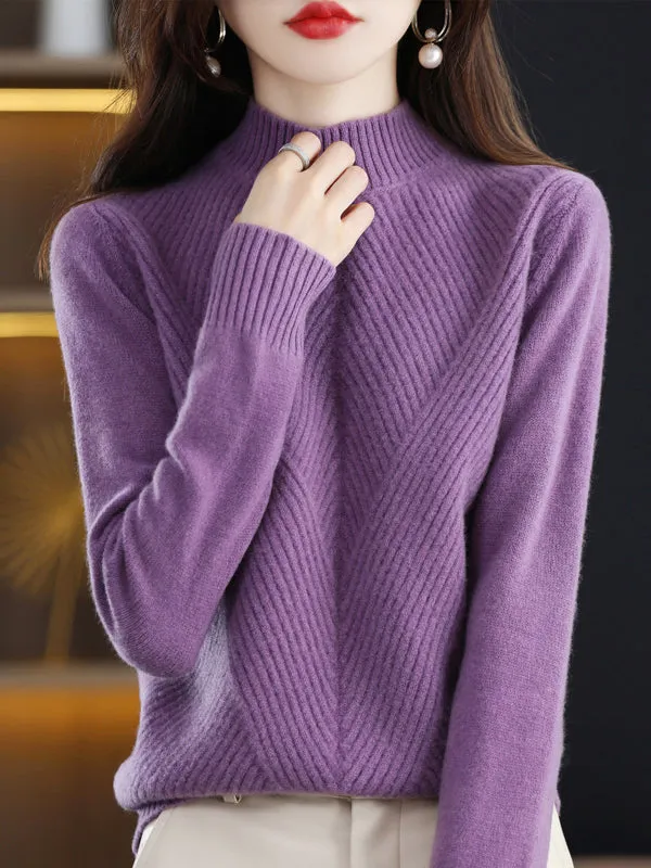 Urban Long Sleeves Solid Color Half Turtleneck Sweater Tops