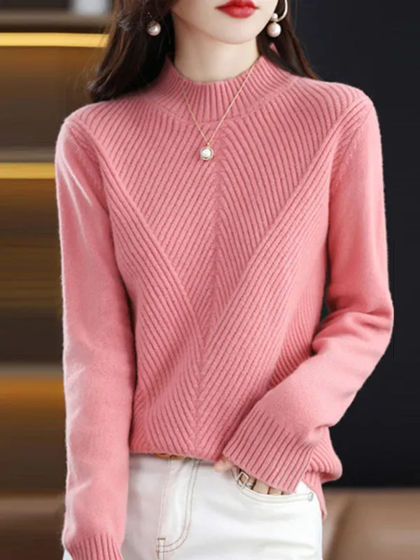 Urban Long Sleeves Solid Color Half Turtleneck Sweater Tops