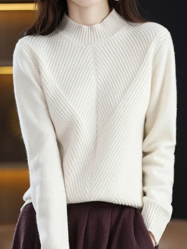 Urban Long Sleeves Solid Color Half Turtleneck Sweater Tops