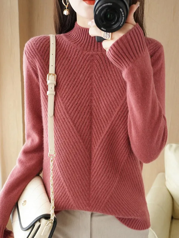 Urban Long Sleeves Solid Color Half Turtleneck Sweater Tops