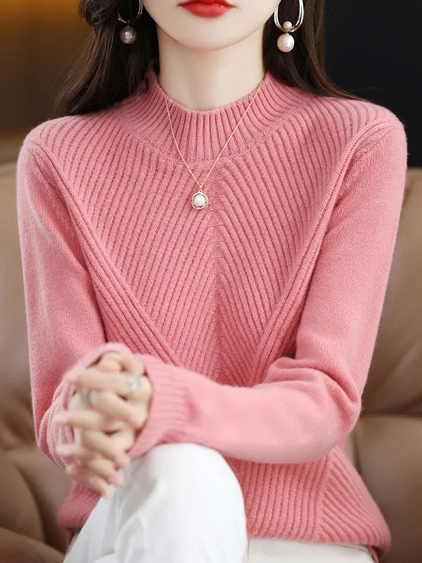 Urban Long Sleeves Solid Color Half Turtleneck Sweater Tops