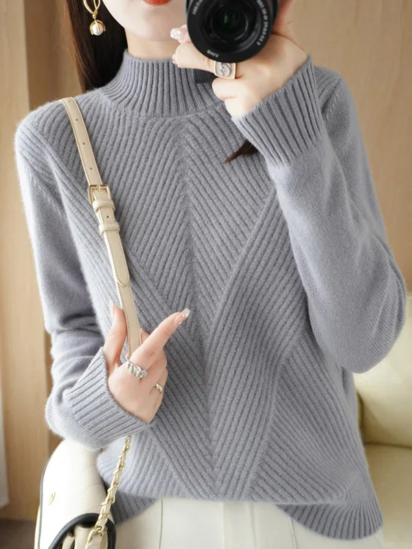 Urban Long Sleeves Solid Color Half Turtleneck Sweater Tops