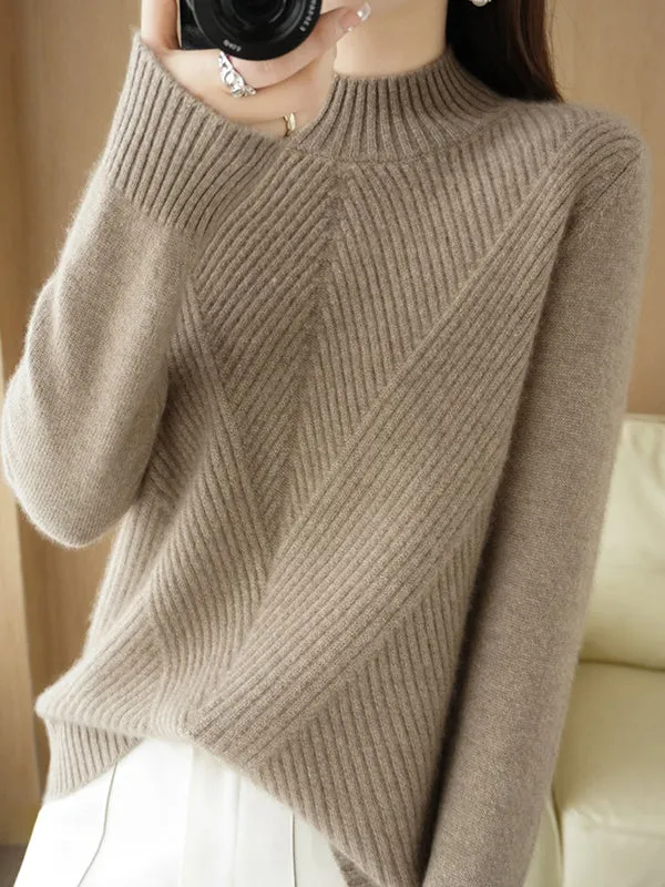 Urban Long Sleeves Solid Color Half Turtleneck Sweater Tops