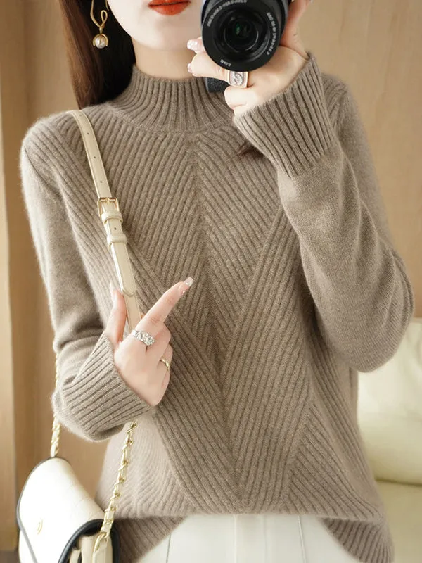 Urban Long Sleeves Solid Color Half Turtleneck Sweater Tops