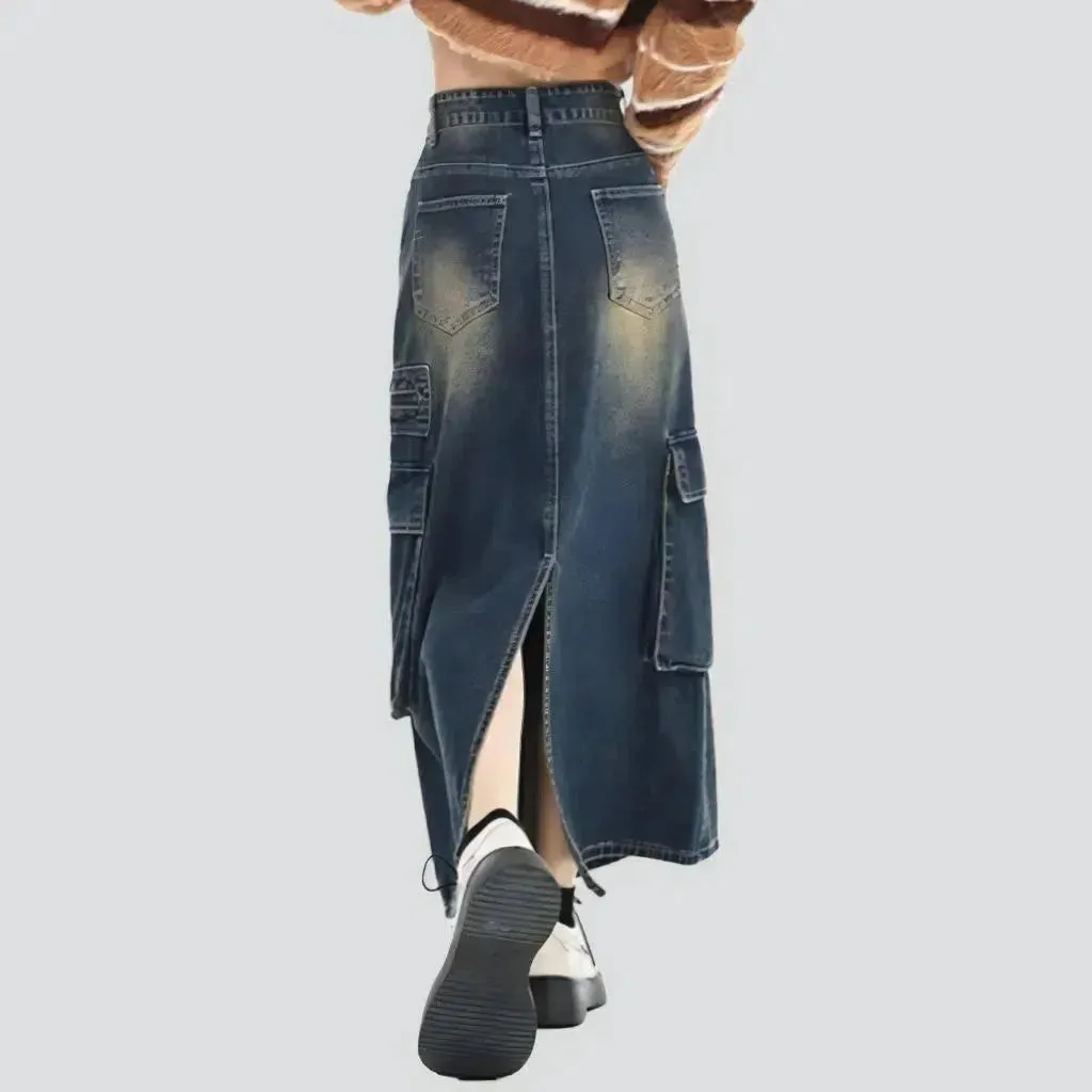 Voluminous long denim skirt
 for ladies