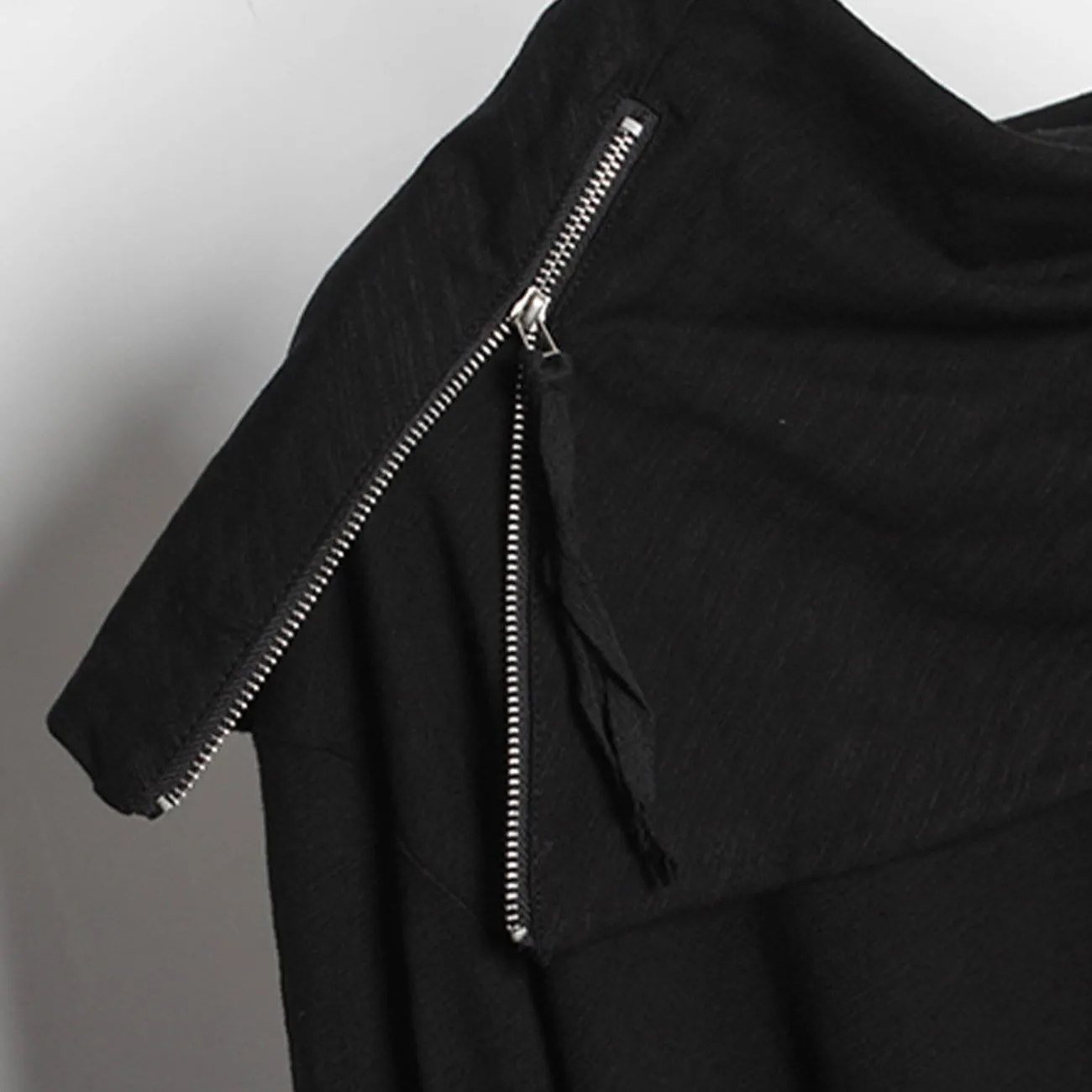 WLS Dark Irregular Turtleneck Zipper Sweatshirt