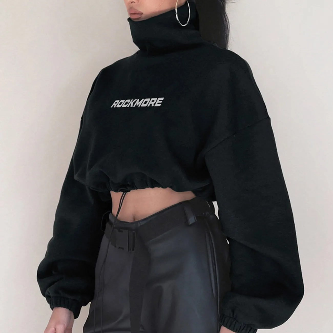 WLS Drawstring Turtleneck Cropped Sweatshirt