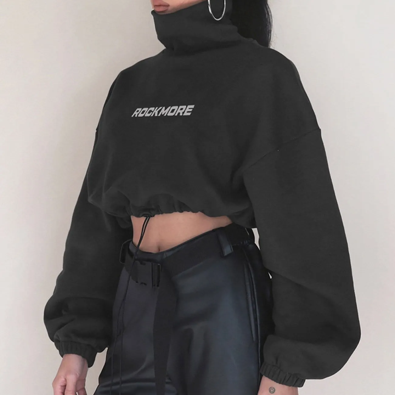 WLS Drawstring Turtleneck Cropped Sweatshirt