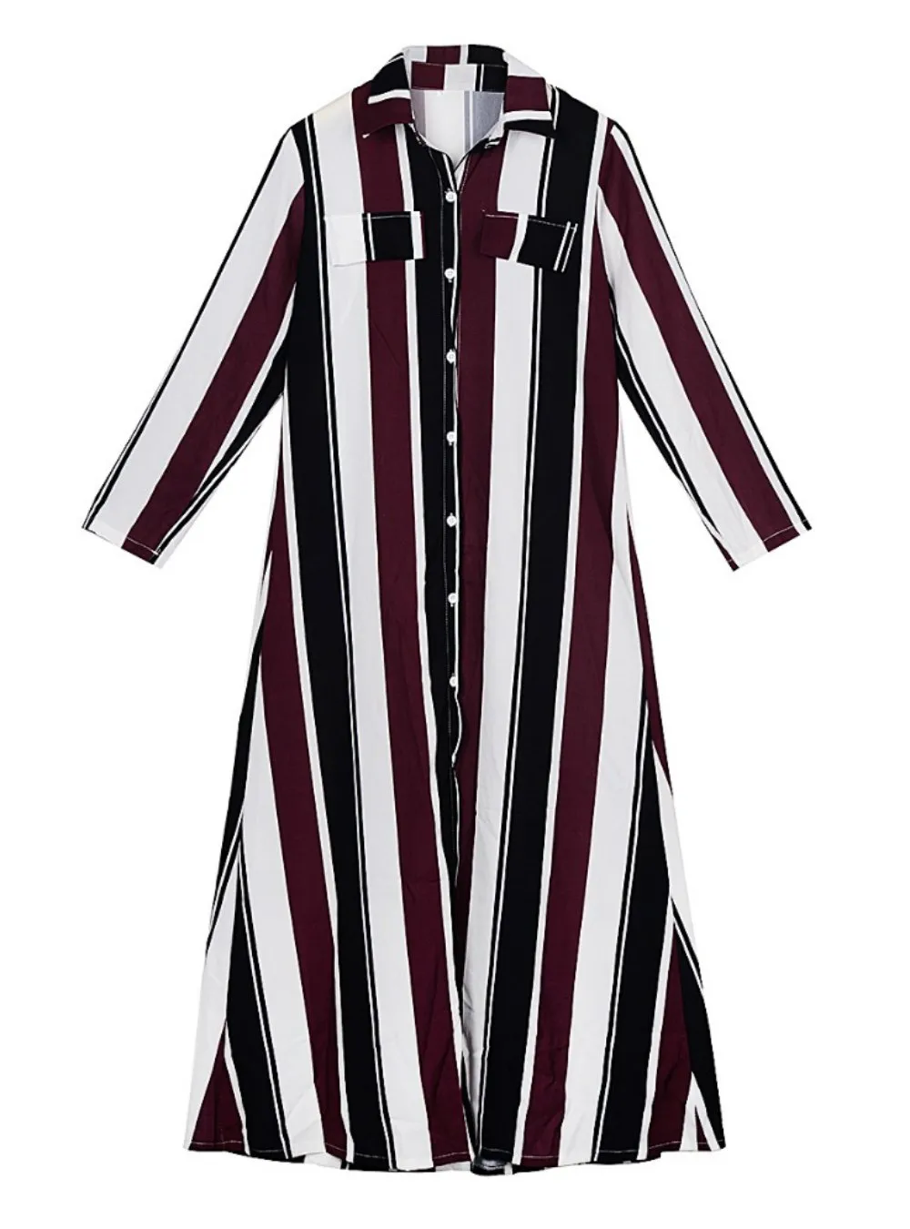 WOMEN AUTUMN SPRING LONG SLEEVE STRIPE MAXI DRESSES